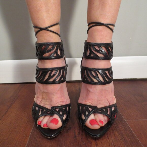 NNB ALEXANDER BIRMAN Black Cut Out and Laced High Heel Sandals - Picture 4 of 11